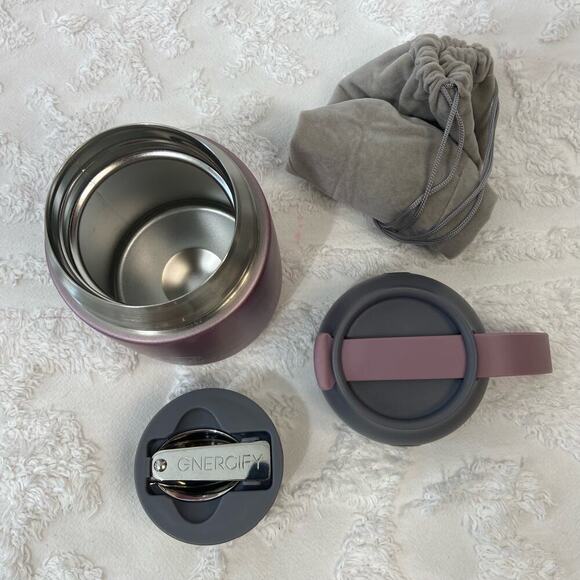 GNERGIFY Double Wall Vacuum Food Jar Thermos w/ Folding Spoon & Bag 22 oz Purple - Picture 3 of 7